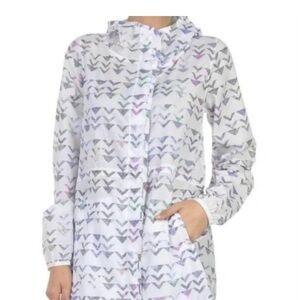 Champion Long Windbreaker Hoodie Jacket White Chevron Print Women’s